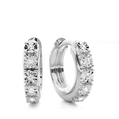 Illusion Plate Prong Setting Round Diamond Hoop Earrings