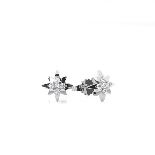 Plate Prong Setting Round Diamond Stud Earring