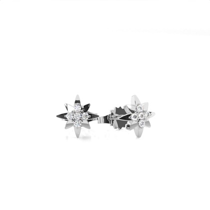 Plate Prong Setting Round Diamond Stud Earring
