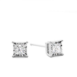Illusion Plate Prong Setting Round Stud Diamond Earrings
