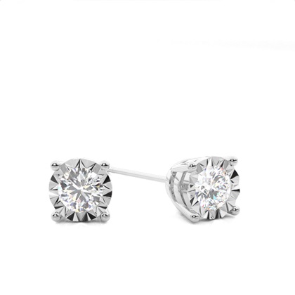 Illusion Plate Prong Setting Round Stud Diamond Earrings