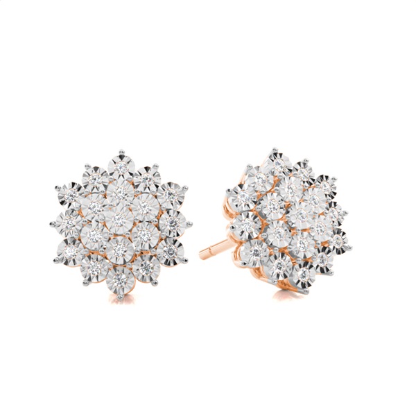 Illusion Plate Prong Setting Round Diamond Cluster Earrings