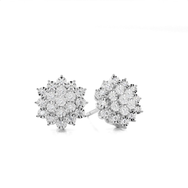 Illusion Plate Prong Setting Round Diamond Cluster Earrings