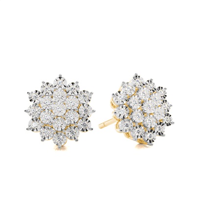 Yellow Gold Cluster Diamond Earrings