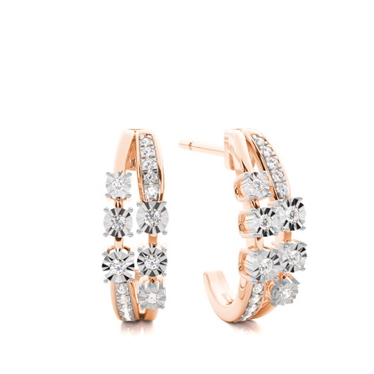Illusion Plate Prong Setting Round Diamond Cluster Earrings