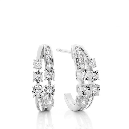 Illusion Plate Prong Setting Round Diamond Cluster Earrings