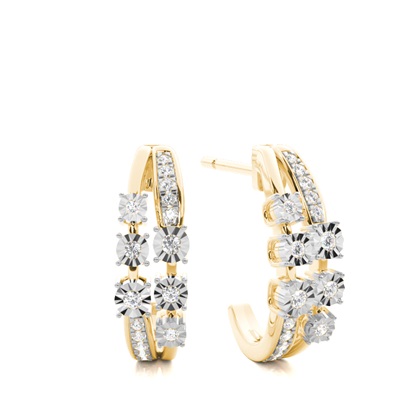 Illusion Plate Prong Setting Round Diamond Cluster Earrings