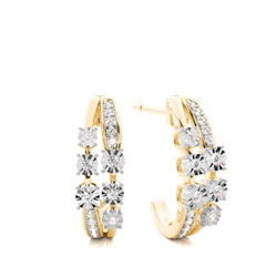 Illusion Plate Prong Setting Round Diamond Cluster Earrings