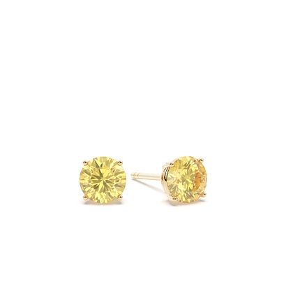 Prong Setting Yellow Diamond Stud Earrings