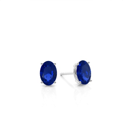Oval Silver Sapphire Earrings Diamond