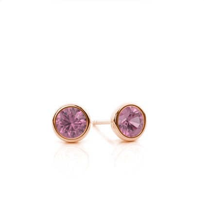 Bezel Setting Pink Tourmaline Stud Earrings
