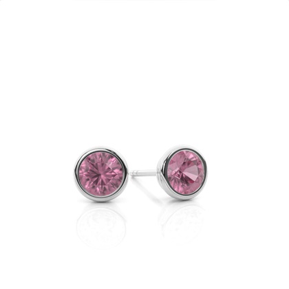 Bezel Setting Pink Tourmaline Stud Earrings