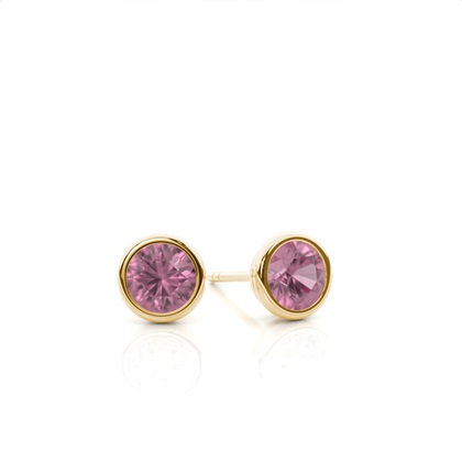 Bezel Setting Pink Tourmaline Stud Earrings