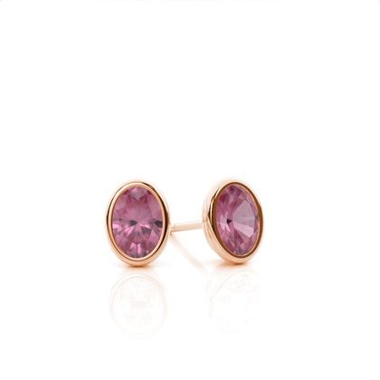 Bezel Setting Pink Tourmaline Stud Earrings