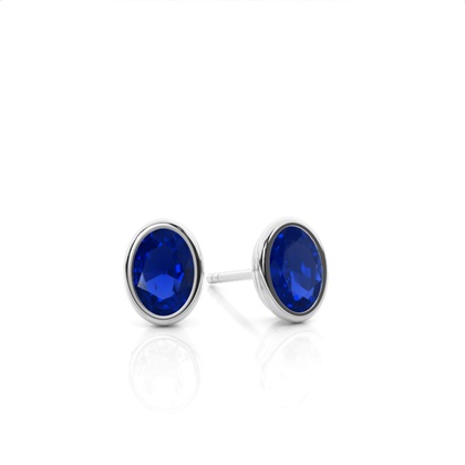 Bezel Setting Blue Sapphire Stud Earrings