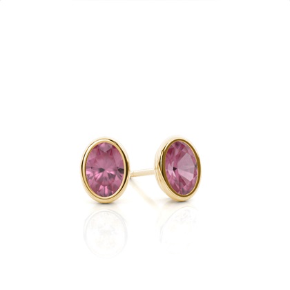 Bezel Setting Pink Tourmaline Stud Earrings
