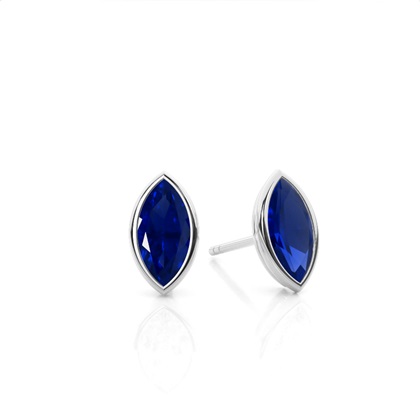 Bezel Setting Blue Sapphire Stud Earrings