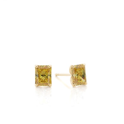 Prong Setting Yellow Diamond Stud Earrings