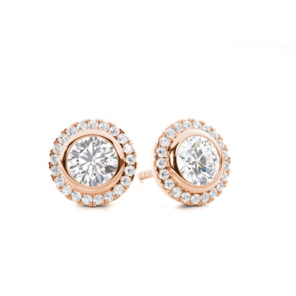 Rose Gold Halo Diamond Earrings