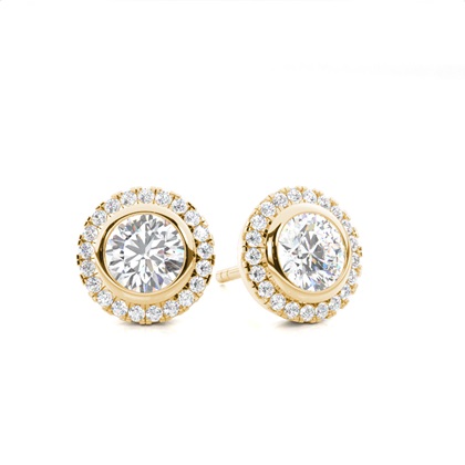 Yellow Gold Halo Diamond Earrings