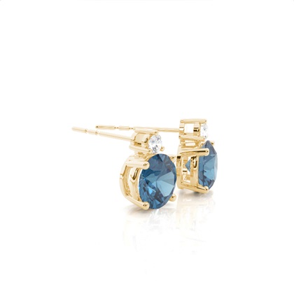 4 Prong Setting Oval Blue Topaz Stud Earring