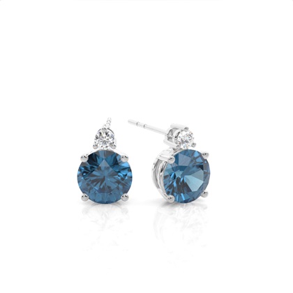 4 Prong Setting Oval Blue Topaz Stud Earring