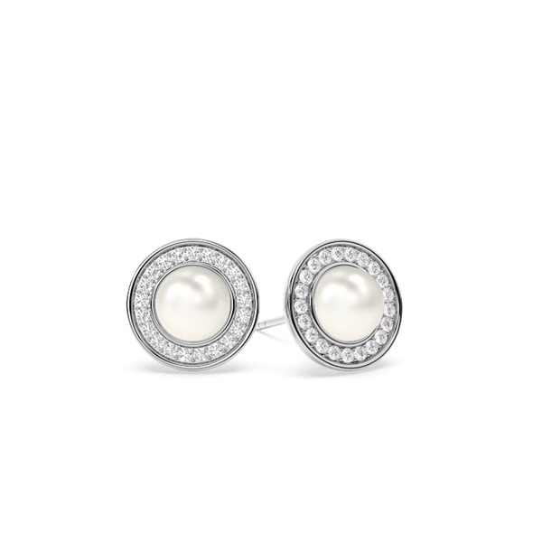 Tension Setting Pearl halo Stud Earrings