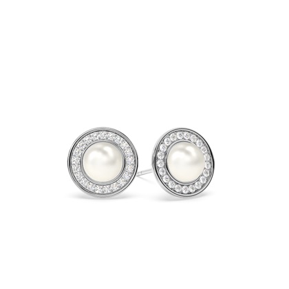 Tension Setting Pearl halo Stud Earrings