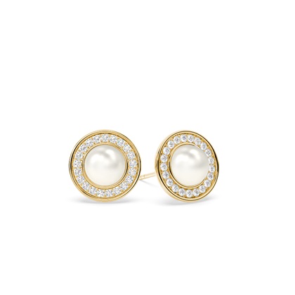 Tension Setting Pearl halo Stud Earrings