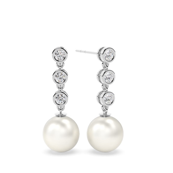 Tension Setting Round Pearl Drop Earrings