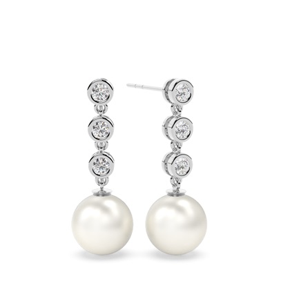 Tension Setting Round Pearl Drop Earrings