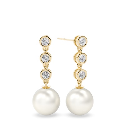 Tension Setting Round Pearl Drop Earrings