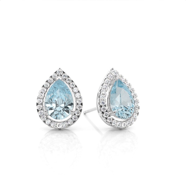 Prong Setting Halo Aquamarine Earring