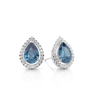 Prong Setting Halo Blue Topaz Earring