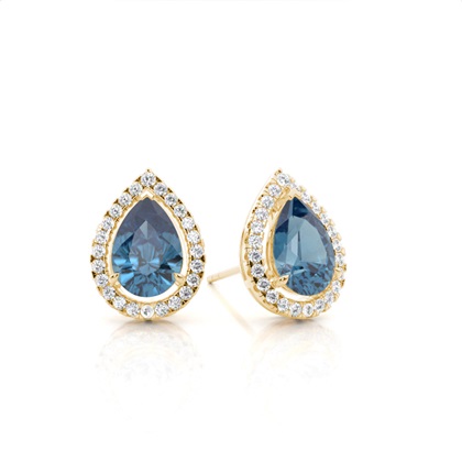 Prong Setting Halo Blue Topaz Earring