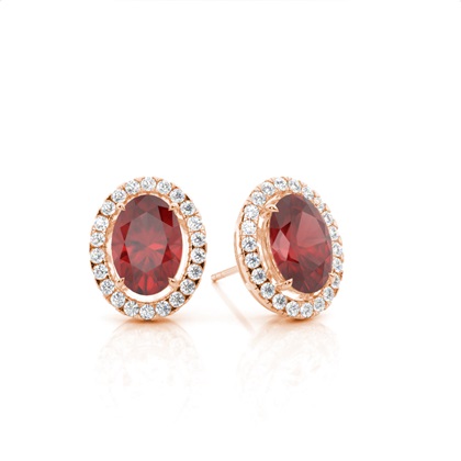 Prong Setting Halo Garnet Earring