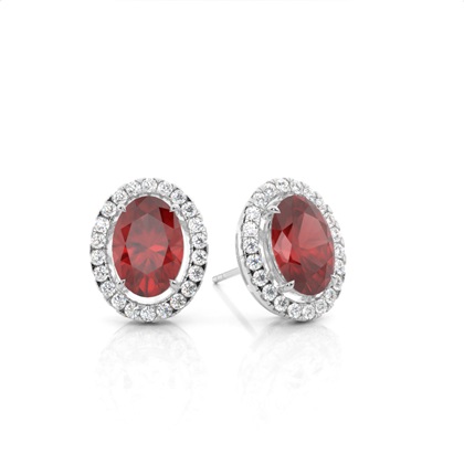 Prong Setting Halo Garnet Earring