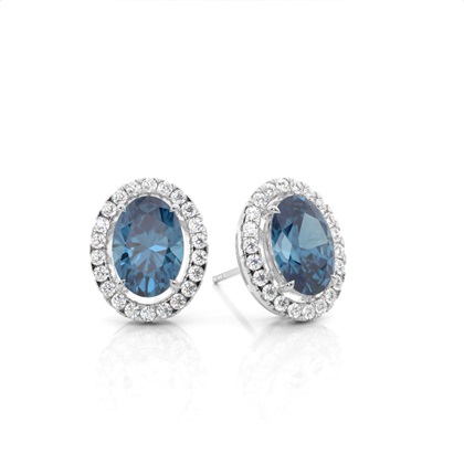 Prong Setting Halo Blue Topaz Earring