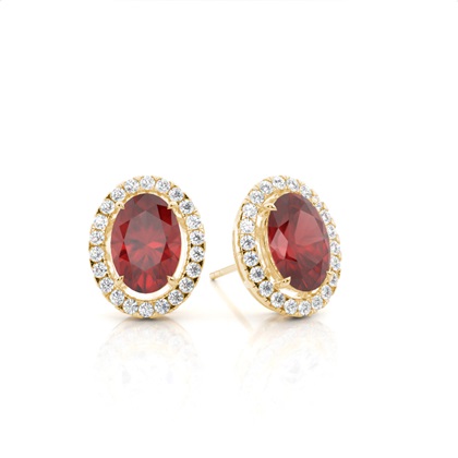 Prong Setting Halo Garnet Earring