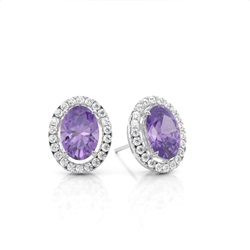 Halo-Amethyst-Ohrring in einer Krappenfassung