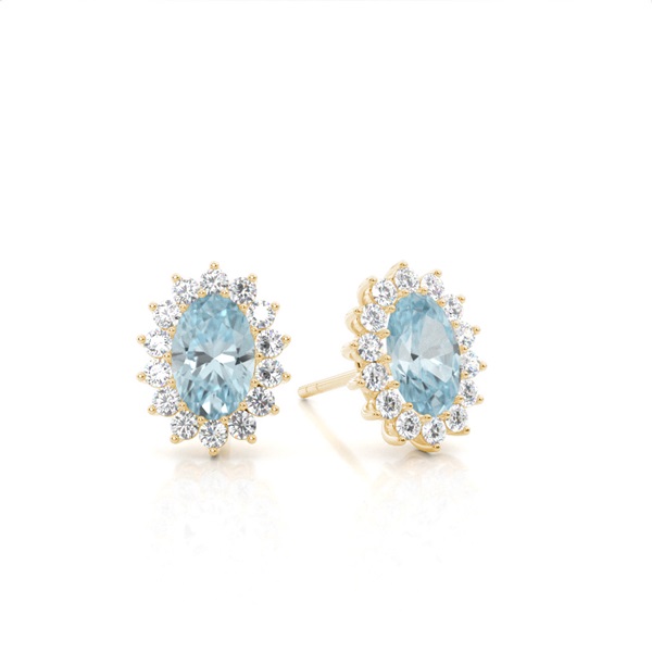 Prong Setting Halo Aquamarine Earring