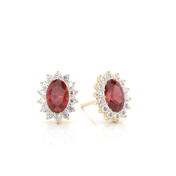 Prong Setting Halo Garnet Earring