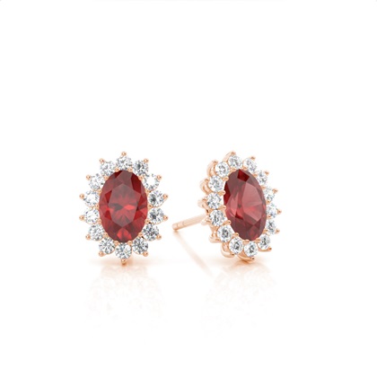 Prong Setting Halo Garnet Earring