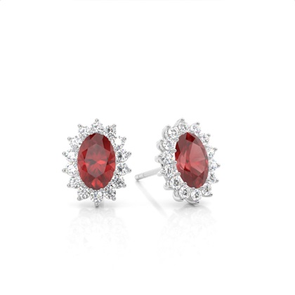Prong Setting Halo Garnet Earring
