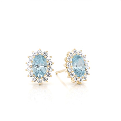Prong Setting Halo Aquamarine Earring