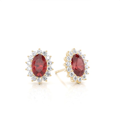 Prong Setting Halo Garnet Earring