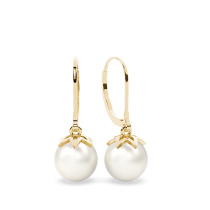Tension Setting Round Pearl Hoop Earrings