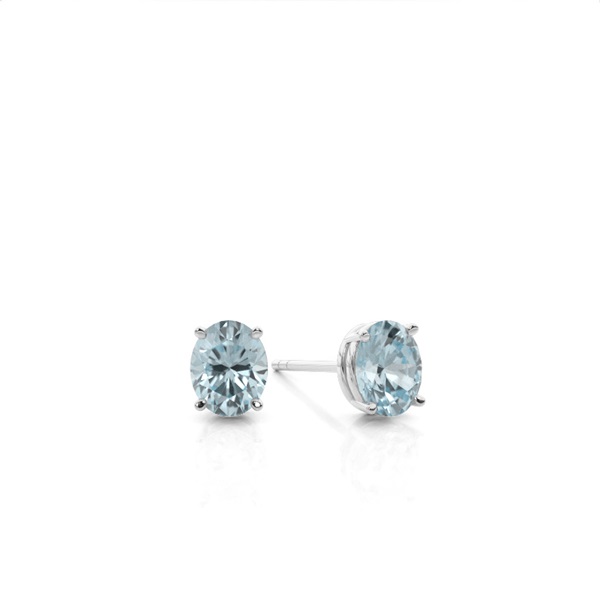 4 Prong Setting Oval Aquamarine Stud Earring