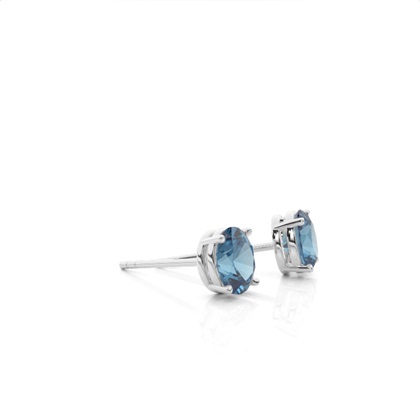 4 Prong Setting Oval Blue Topaz Stud Earring