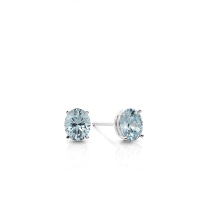 4 Prong Setting Oval Aquamarine Stud Earring
